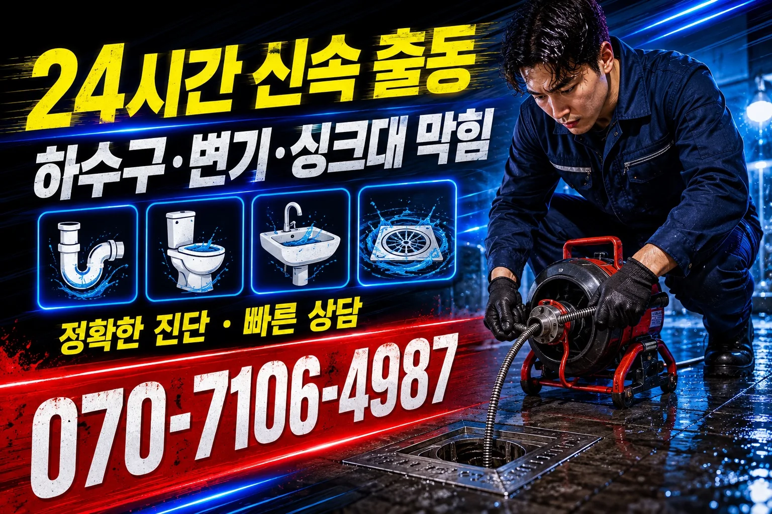 늘솔배관 네온 하수구 관통 작업 서비스 안내
